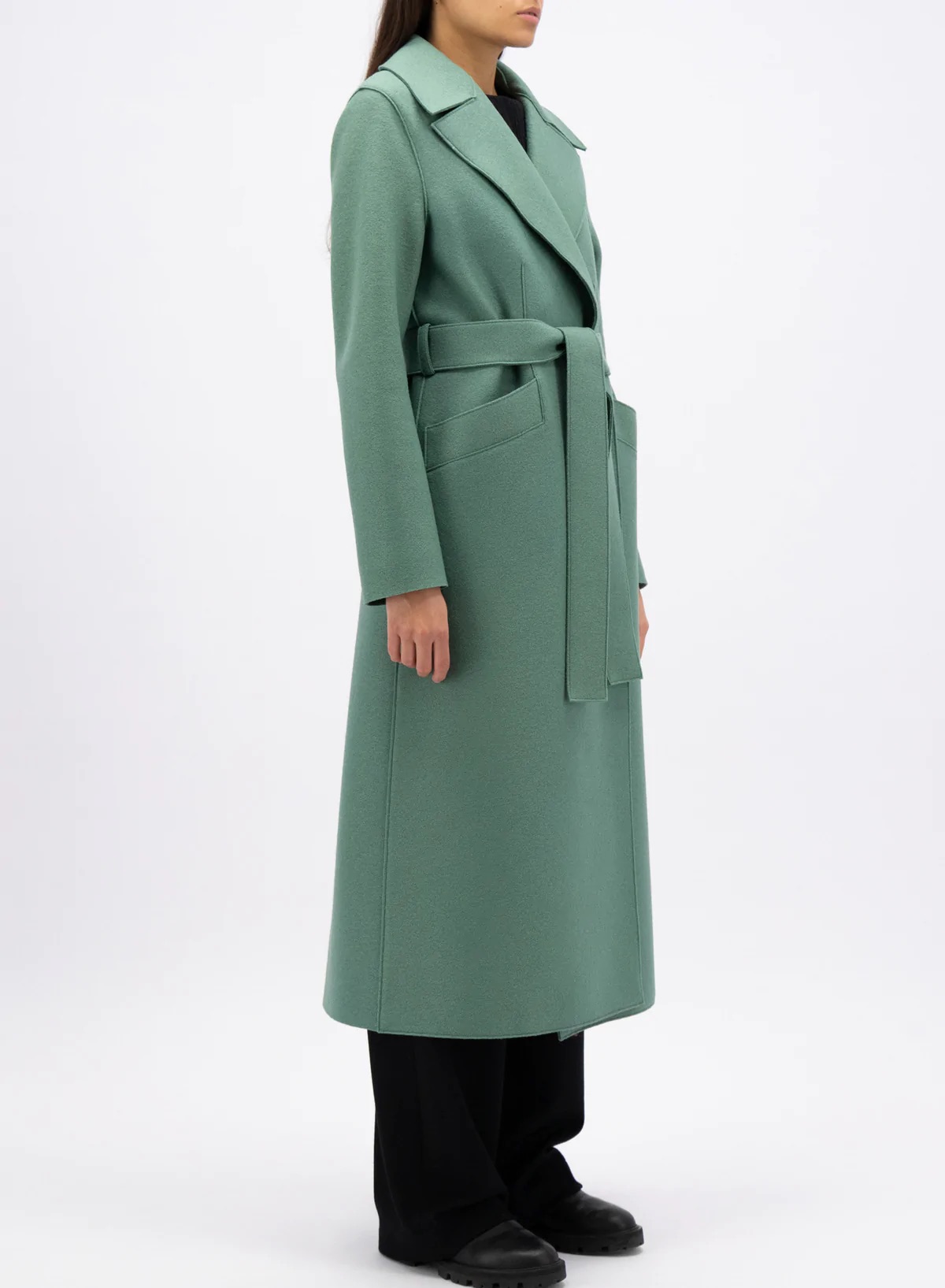 Maxi Coat, pressed wool, arctic green, Harris Wharf, A1191MLK