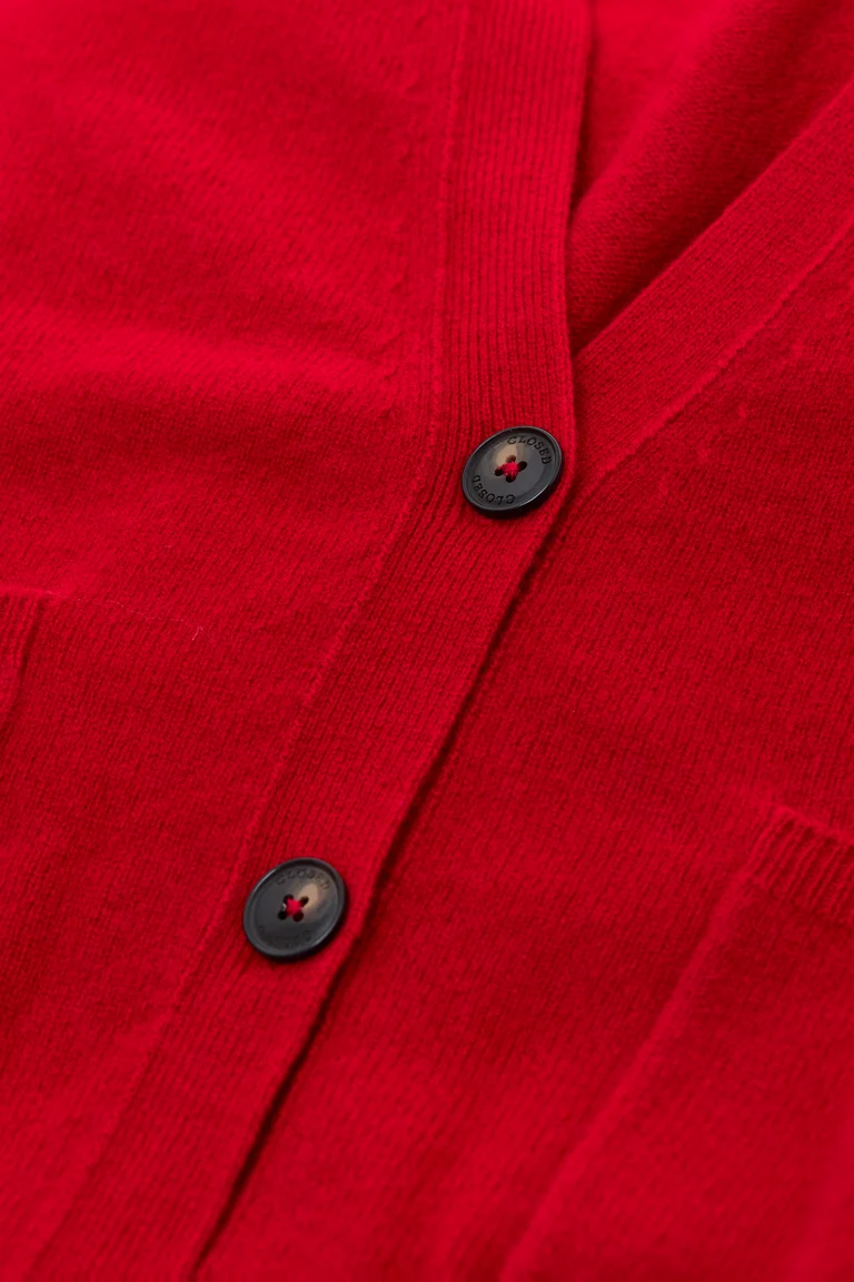 Cardigan in Chili Pepper Red, Closed,