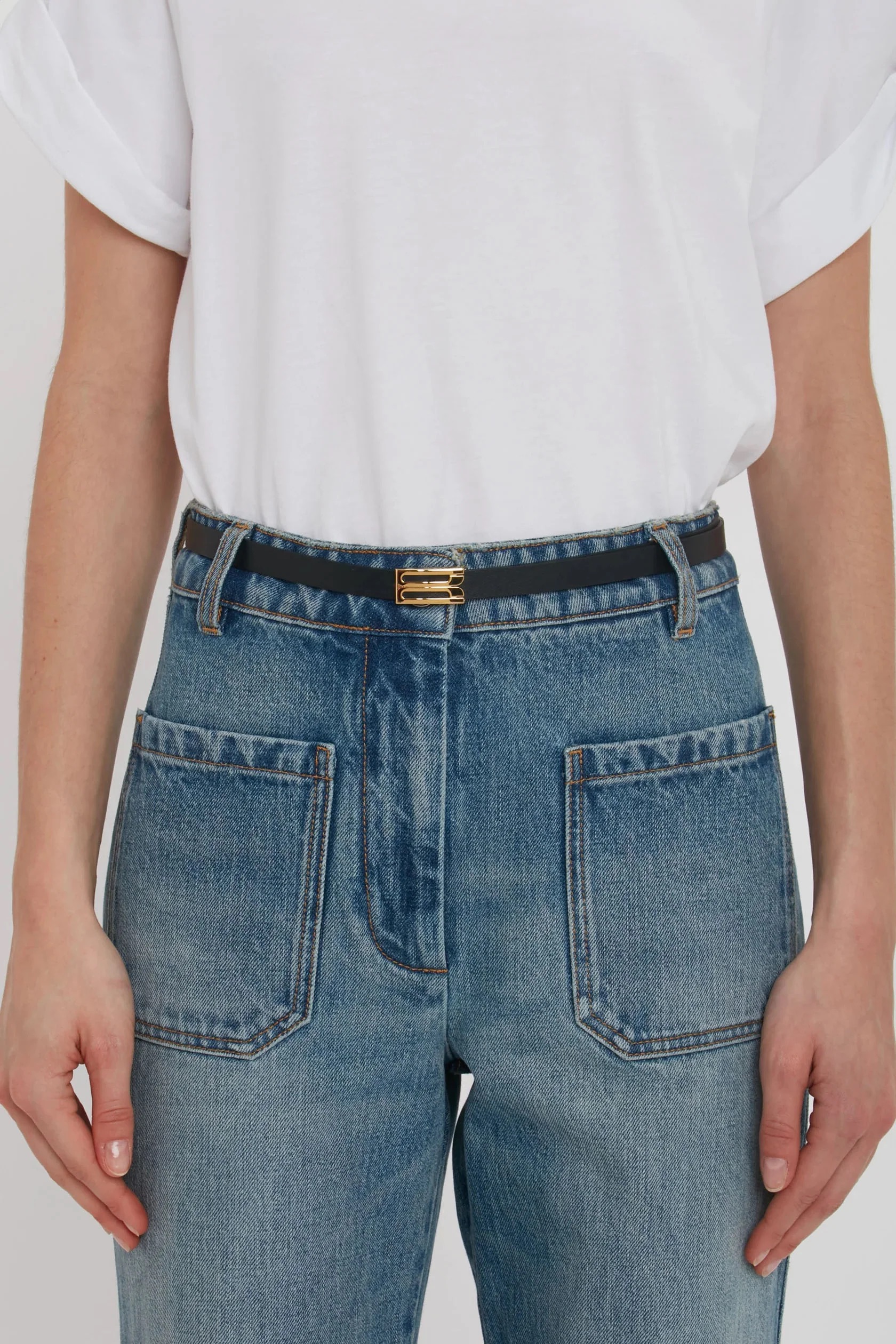 Micro Frame Belt In Black Leather, VICTORIA BECKHAM,