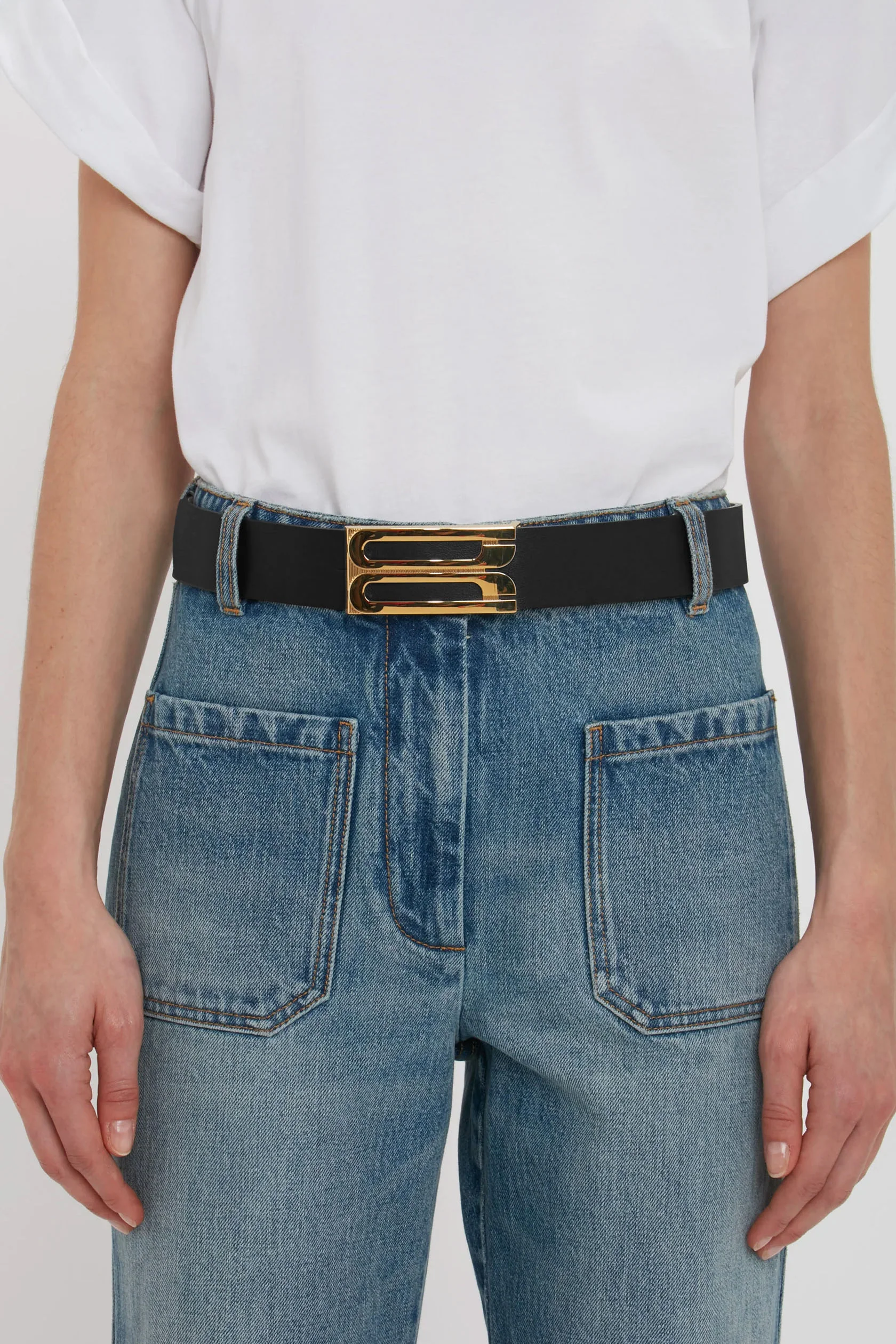 Jumbo Frame Belt In Black Grained Leather, VICTORIA BECKHAM