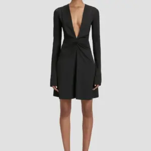 Long Sleeve V-Neck Mini Dress In Black, VICTORIA BECKHAM
