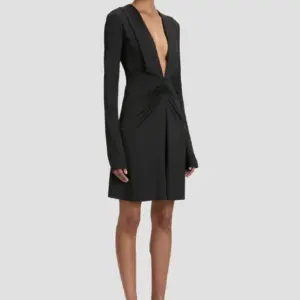 Long Sleeve V-Neck Mini Dress In Black, VICTORIA BECKHAM