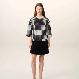T-Shirt mit Streifen in Navy, AMI PARIS