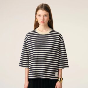T-Shirt mit Streifen in Navy, AMI PARIS