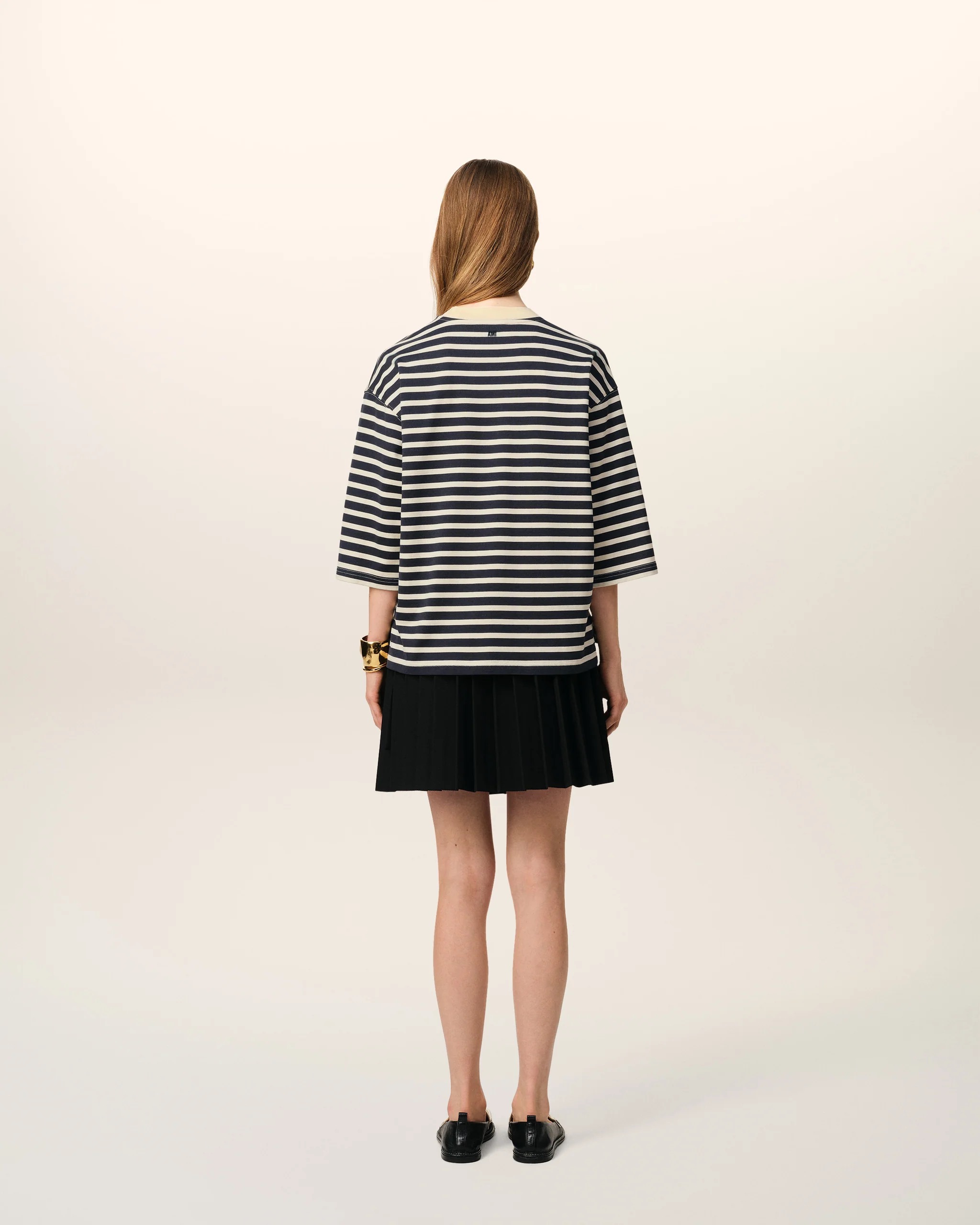 T-Shirt mit Streifen in Navy, AMI PARIS