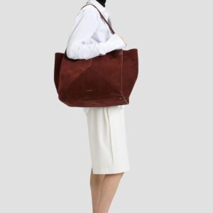 Victoria Tote In Dark Brown Suede, VICTORIA BEKCHAM