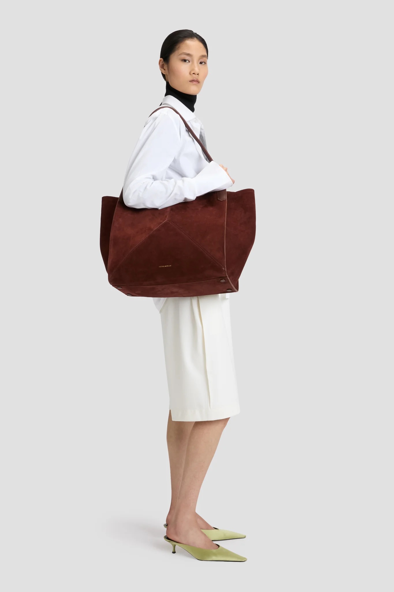 Victoria Tote In Dark Brown Suede, VICTORIA BEKCHAM
