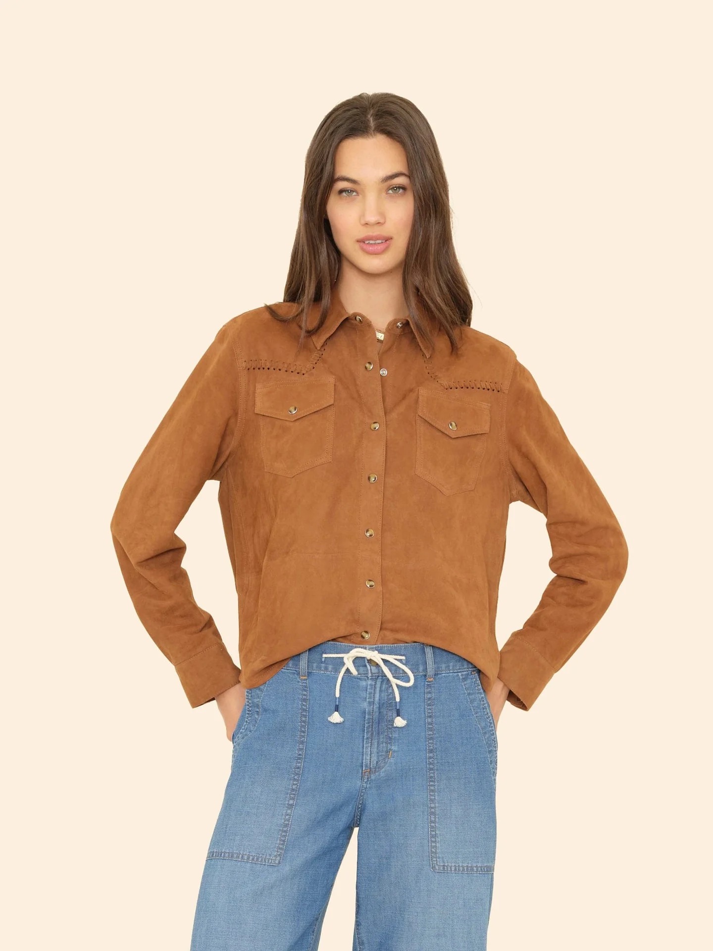 Lederhemd BILLIE Suede in Cognac, XIRENA