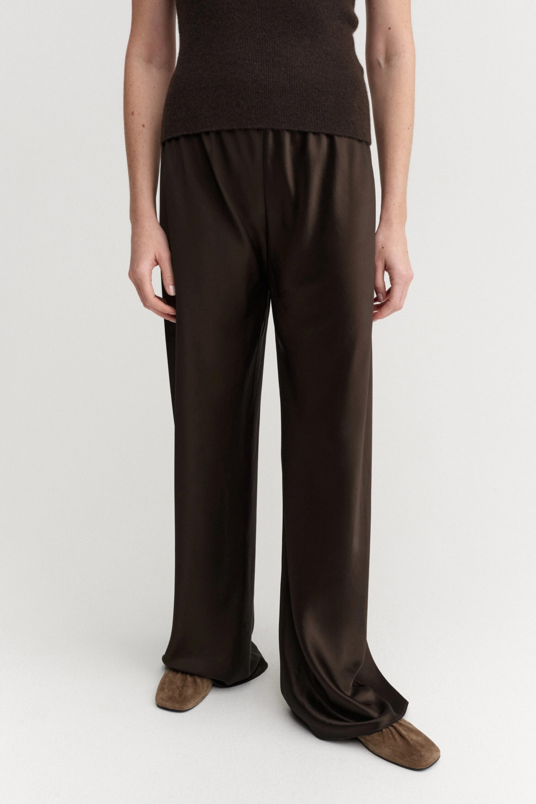 BIAS SATIN PANTS in Chocolate, ALMADA LABEL