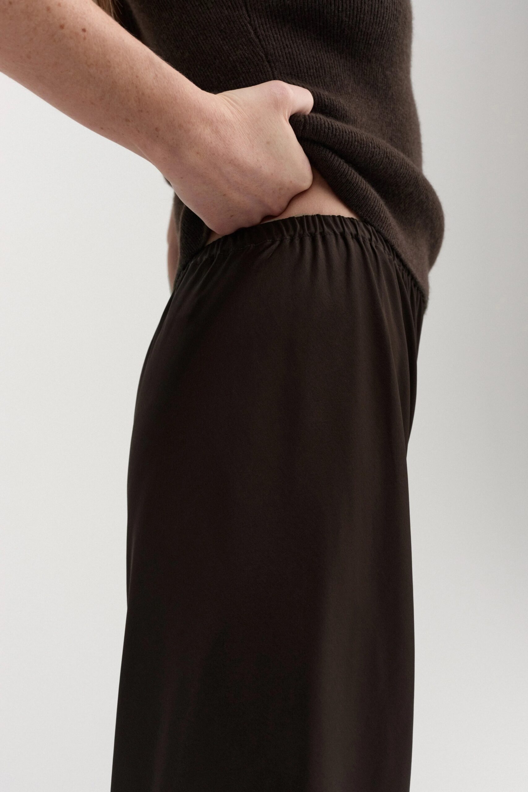 BIAS SATIN PANTS in Chocolate, ALMADA LABEL