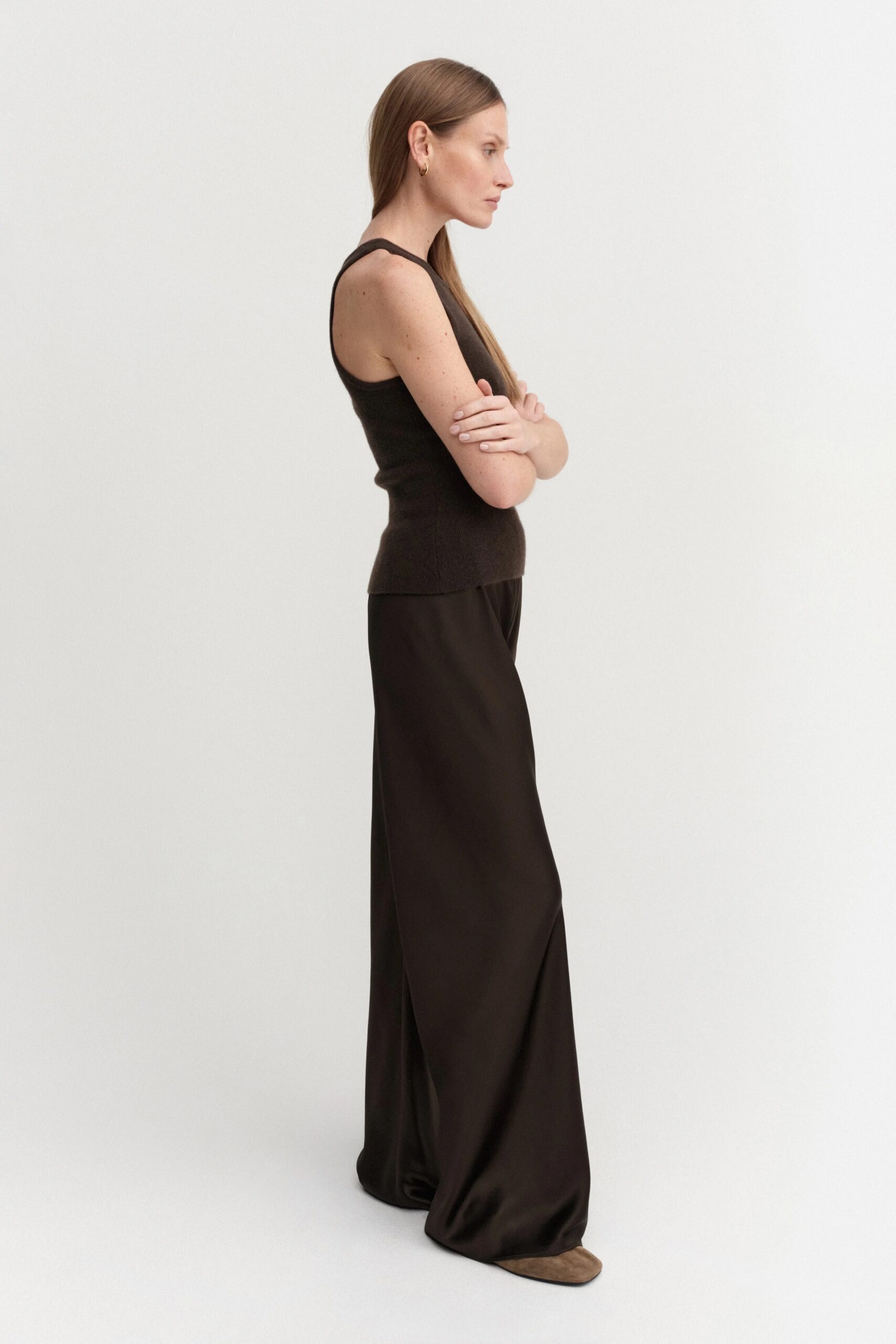 BIAS SATIN PANTS in Chocolate, ALMADA LABEL