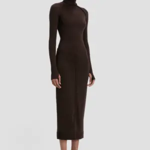 BUTTON DETAIL MIDI SKIRT in Dark Chocolate, VICTORIA BECKHAM