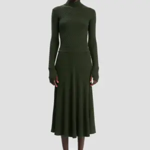 Ribbed Midi Knit Skirt in Oregano, VICTORIA BECKHAM