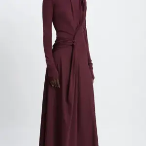 Twist Detail High Neck Midi Dress in Merlot, VICTORIA BECKHAM