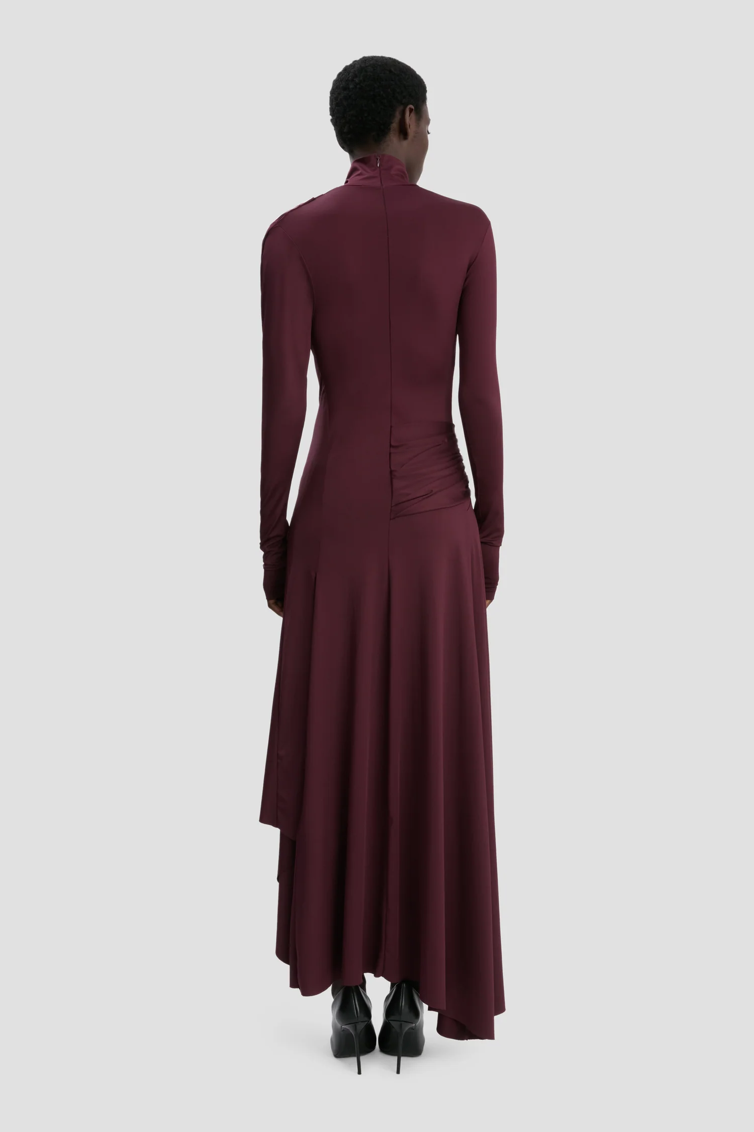 Twist Detail High Neck Midi Dress in Merlot, VICTORIA BECKHAM