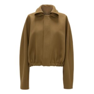 Oversized Roll Neck Bomber Jacket in Dark Camel, VICTORIA BECKHAM