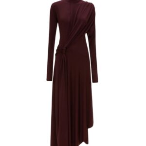 Twist Detail High Neck Midi Dress in Merlot, VICTORIA BECKHAM