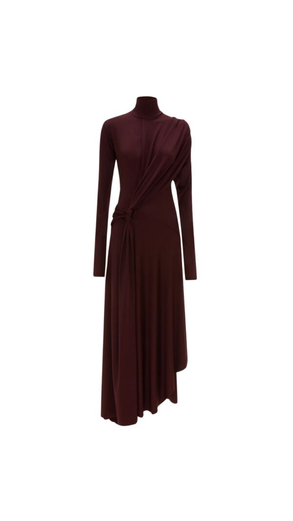 Twist Detail High Neck Midi Dress in Merlot, VICTORIA BECKHAM