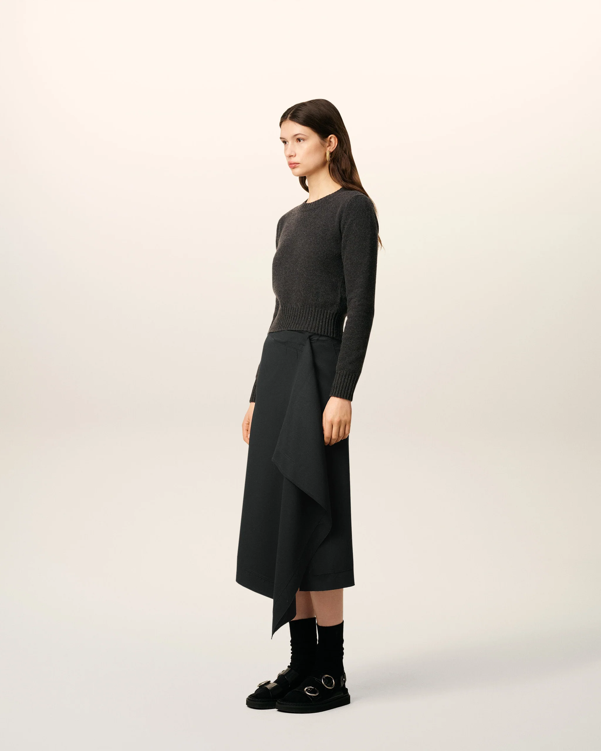 Midi-Wickelrock in Black, AMI PARIS