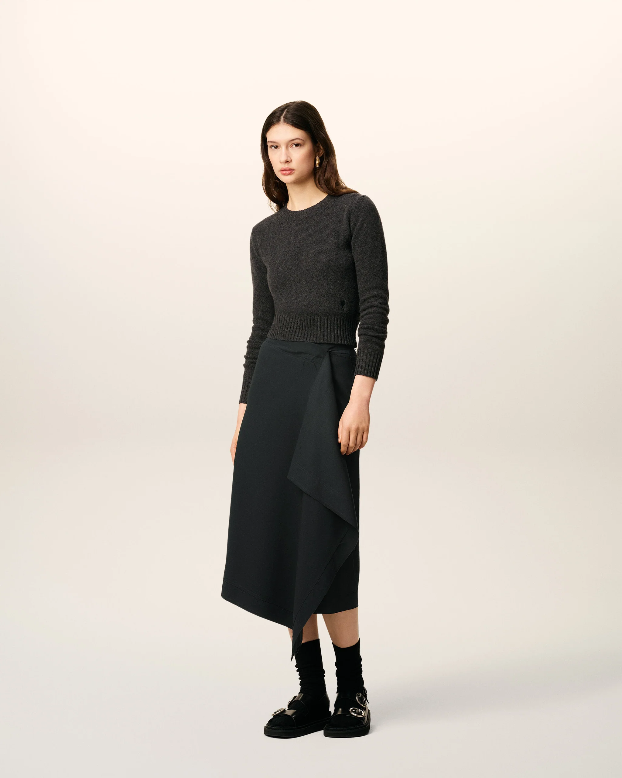 Midi-Wickelrock in Black, AMI PARIS