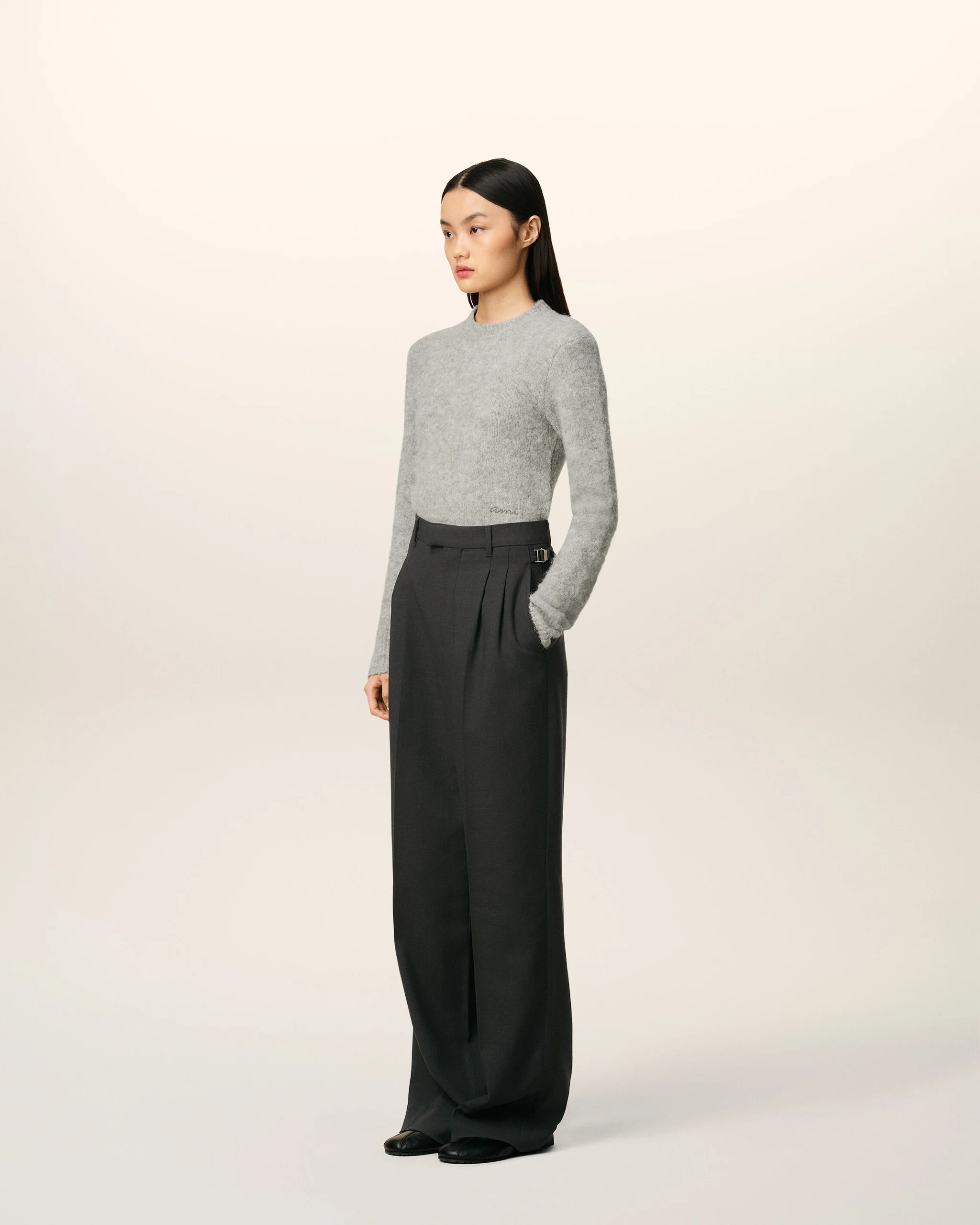 High Waist Wollhose in Anthrazit, AMI PARIS