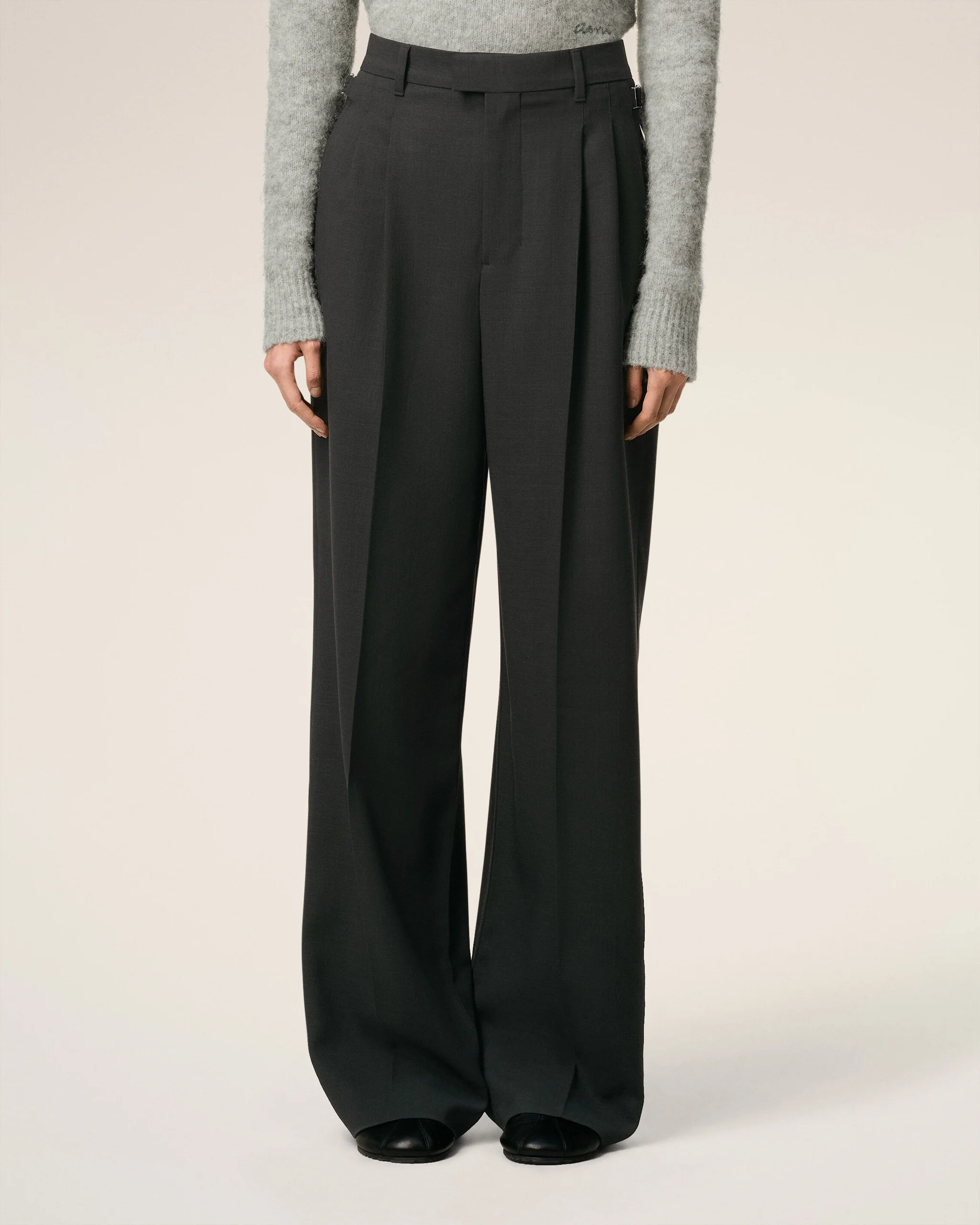 High Waist Wollhose in Anthrazit, AMI PARIS