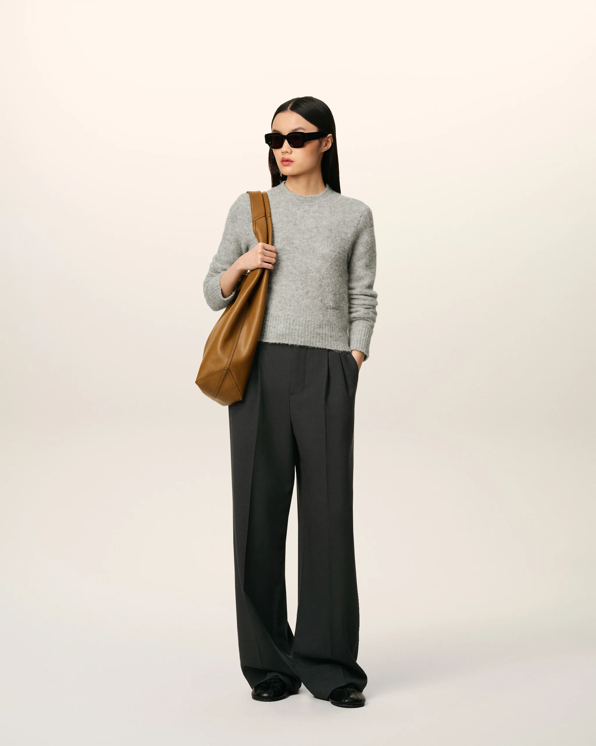 High Waist Wollhose in Anthrazit, AMI PARIS