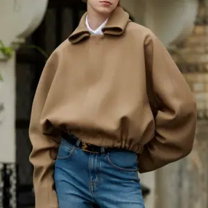Oversized Roll Neck Bomber Jacket in Dark Camel, VICTORIA BECKHAM