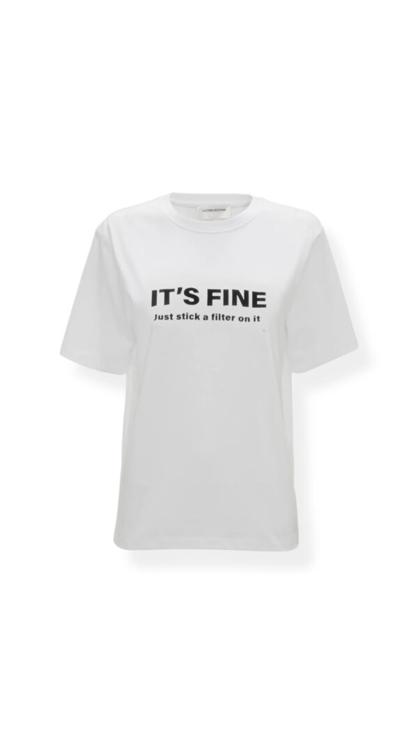 Slogan T-Shirt In White Just Stick A Filter On It, VICTORIA BECKHAM,