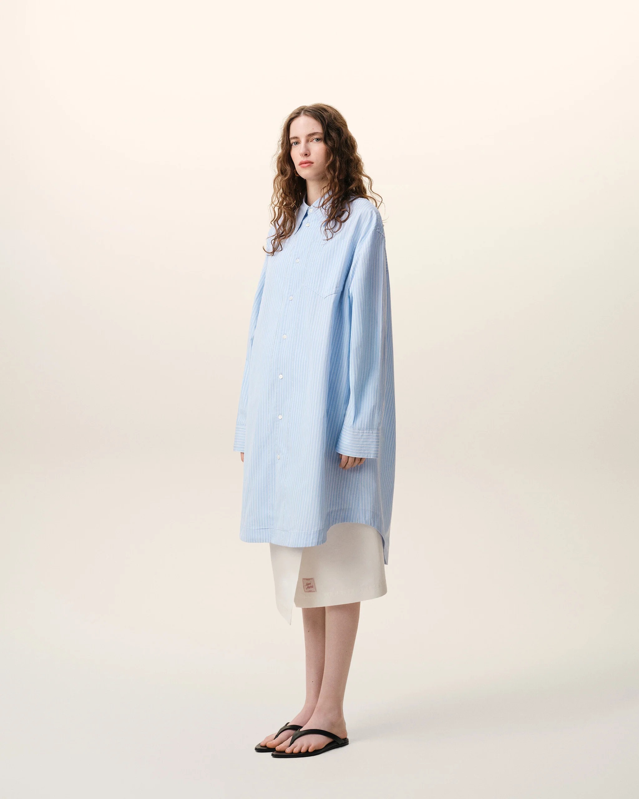 Hemdblusen-Kleid in Blue Stripes , AMI PARIS