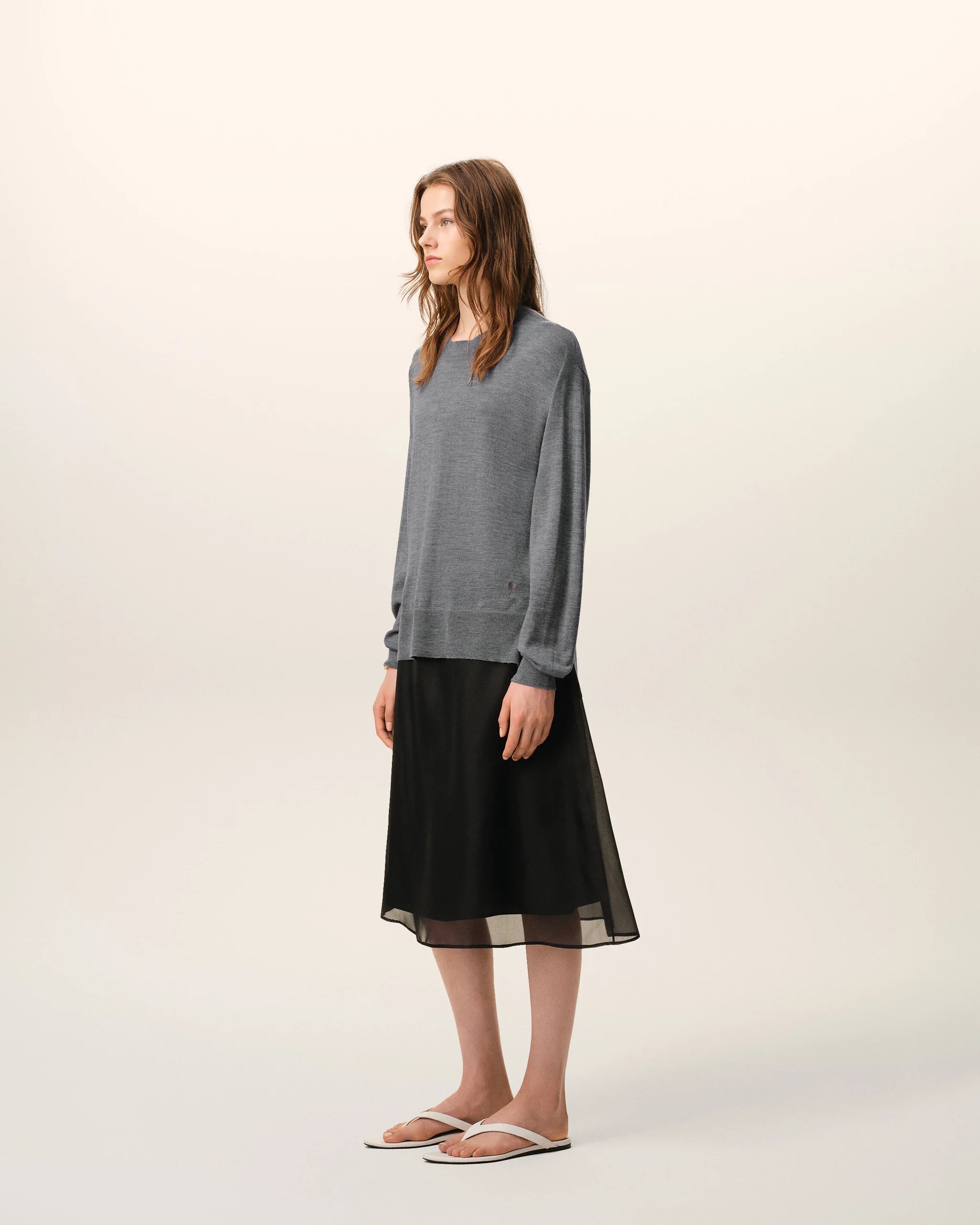 Dünner Pullover in Grau, AMI PARIS