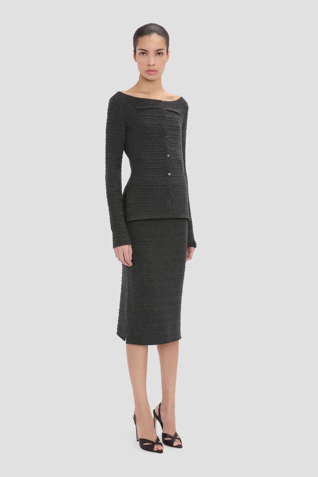 Folded Cardigan in grey Melange Victoria Beckham