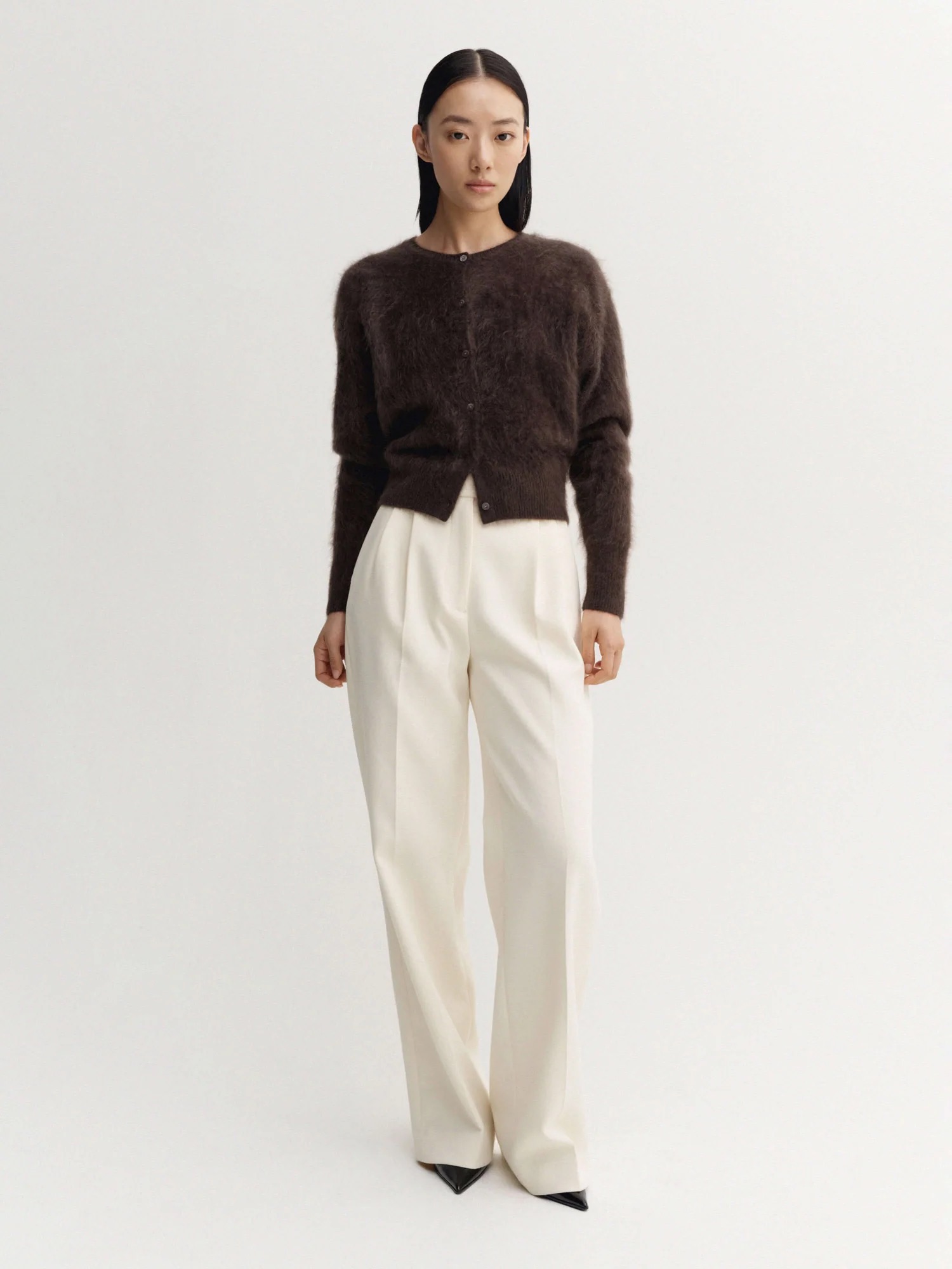 Cardigan COCO BRUSHED in chocolate brown ALMADA LABEL