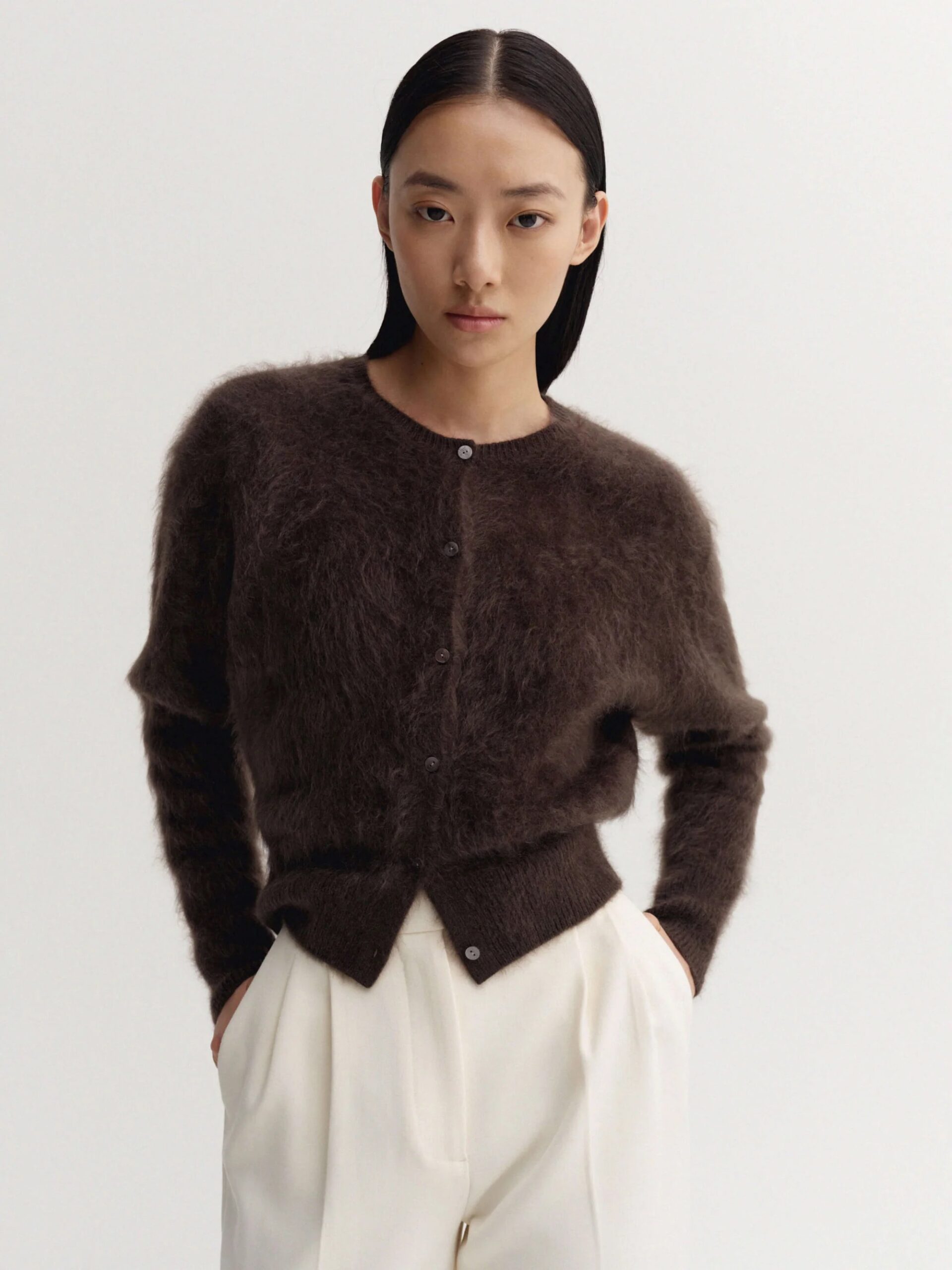 Cardigan COCO BRUSHED in chocolate brown ALMADA LABEL