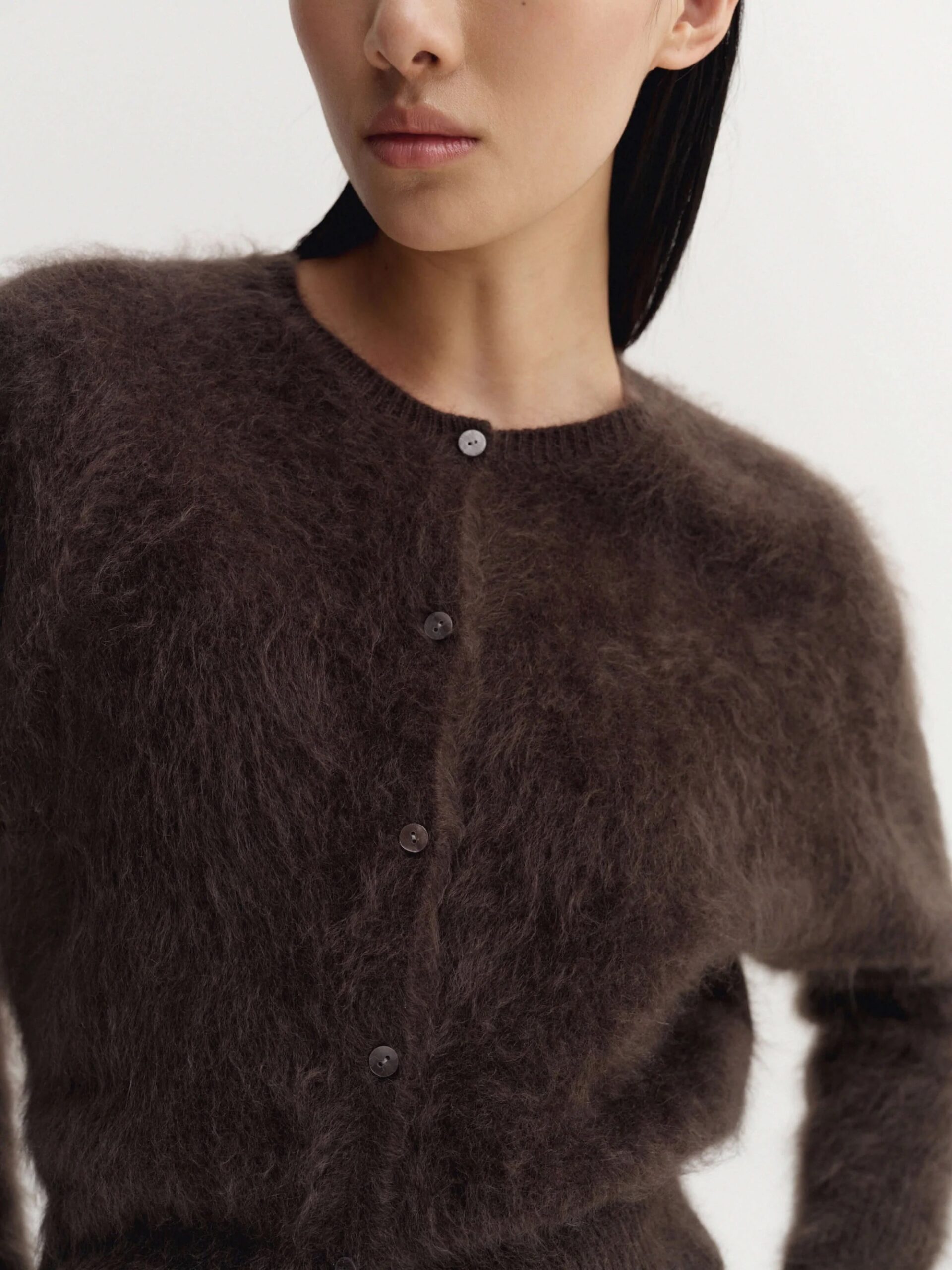 Cardigan COCO BRUSHED in chocolate brown ALMADA LABEL
